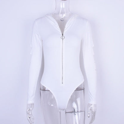 Dam Bodysuit Med Dekorativ Halsringning Och Huva Bomull Polyester-5