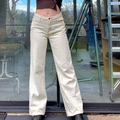 Dam Jeans med Raka Ben och Geometriskt Mönster i Bomull och Polyester – Casual Stil, Falsk Denim 8
