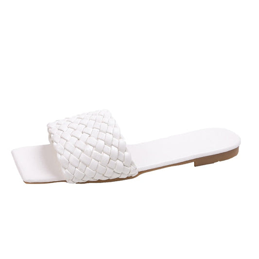 Dam Sandaler Geometriskt Flätade Remmar PU Platt Sula-1