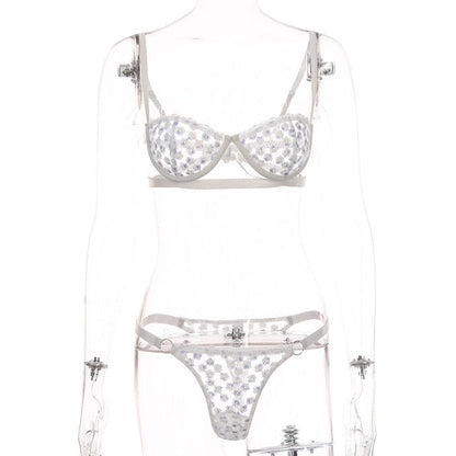 Damunderkläder Set Blommönster Polyester Spandex med Justerbara Axelband-1