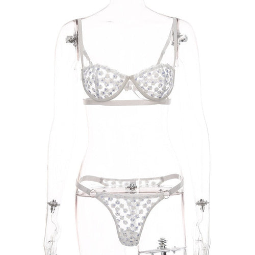 Damunderkläder Set Blommönster Polyester Spandex med Justerbara Axelband-1