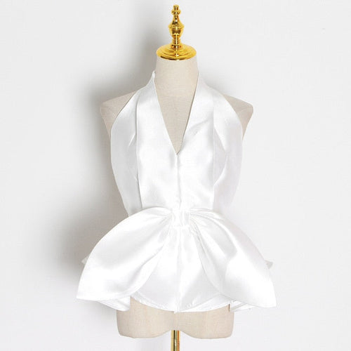 Dam Blus Rygglös Chiffon med Glänsande Detaljer-1