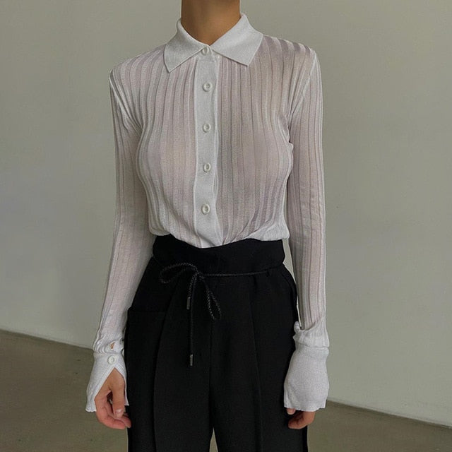 Variant image for Långärmad T-shirt Dam Transparent Polyester med Krage-2