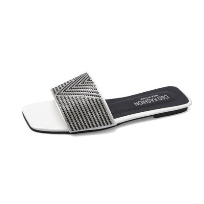 Ballerinaskor Dam med Geometrisk Design och Strassdetaljer – Bekväm PU-Läder och Platt Sula 8