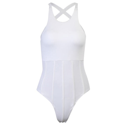 Dam Bodysuit Med Korsade Bärare Polyester Tätt Sittande-1