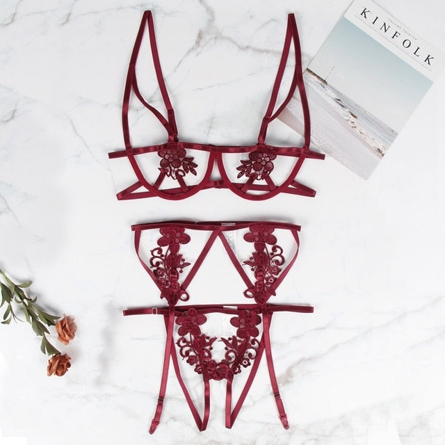 Damunderkläder Set Blommönster Justerbar Polyester Spandex 8