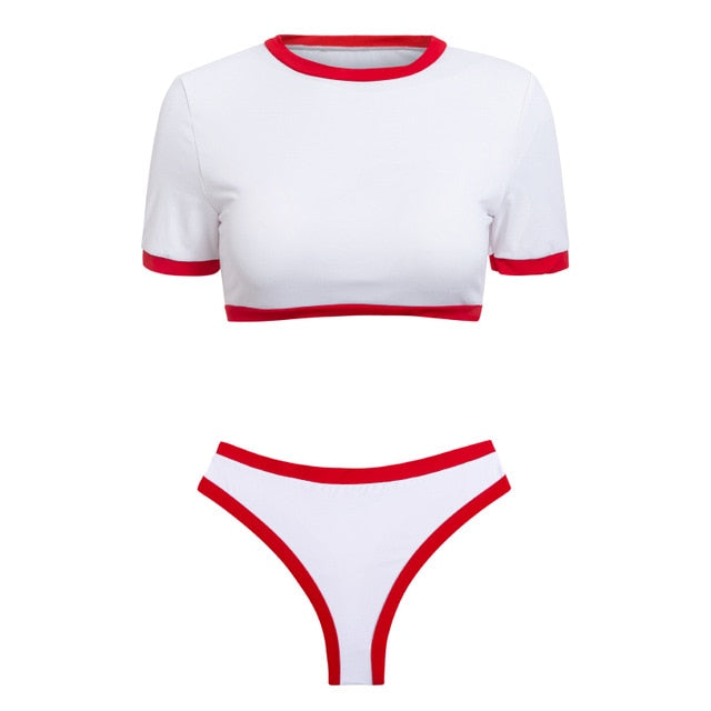 Retro Bikini Dam med Hög Skärning i Polyester och Lycra – Smickrande Badkläder för Strand och Pool 2
