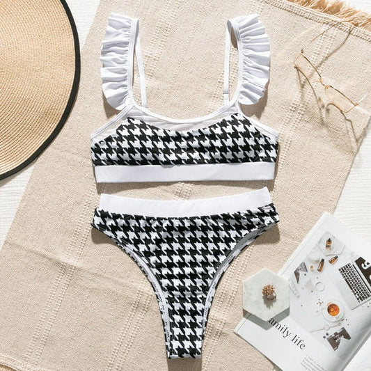 Dam Retro Bikini Hög Midja Polyester Spandex-1