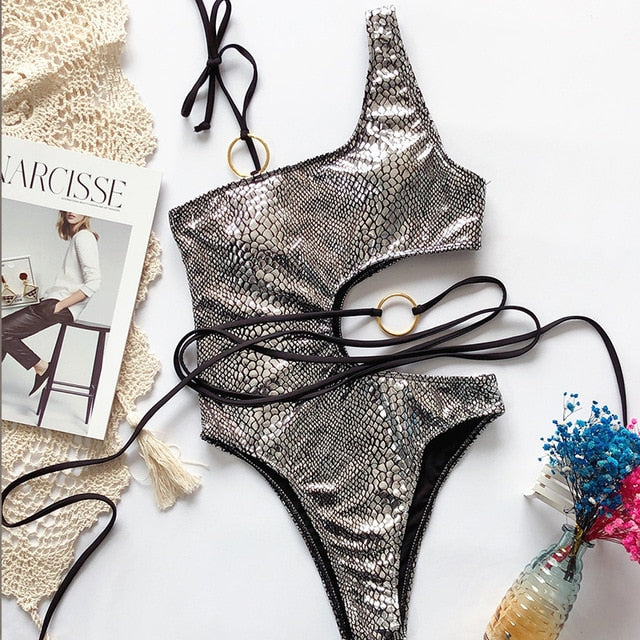 Variant image for Dam Bikini Set Asymmetrisk Djurmotiv Polyester Spandex-20