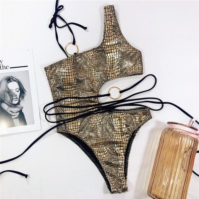 Variant image for Dam Bikini Set Asymmetrisk Djurmotiv Polyester Spandex-8
