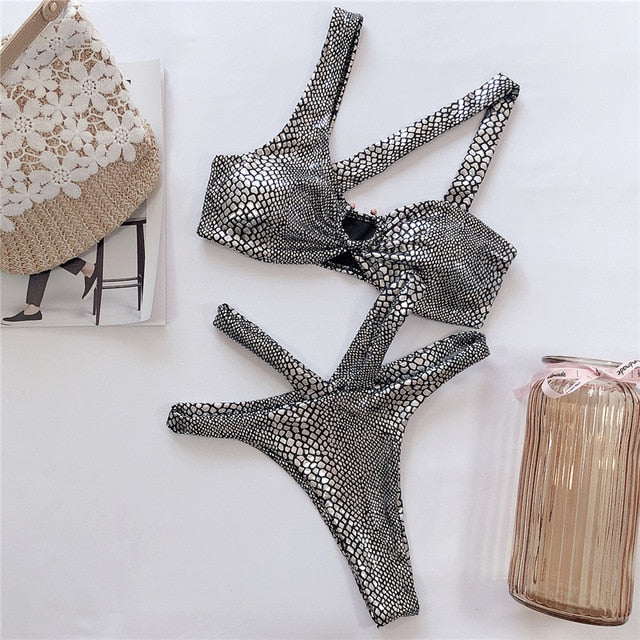 Variant image for Dam Bikini Set Asymmetrisk Djurmotiv Polyester Spandex-2