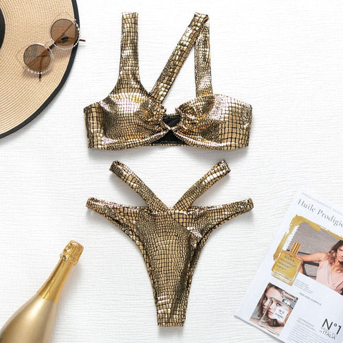 Dam Bikini Set Asymmetrisk Djurmotiv Polyester Spandex-1
