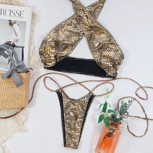 Variant image for Dam Bikini Set Asymmetrisk Djurmotiv Polyester Spandex-6