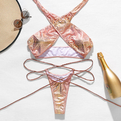 Dam Bikini Set Djurmönster Polyester Spandex-1