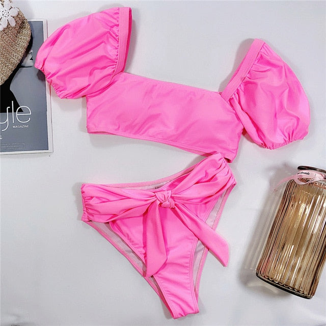 Dam Retro Bikini Hög Midja Polyester Spandex-5