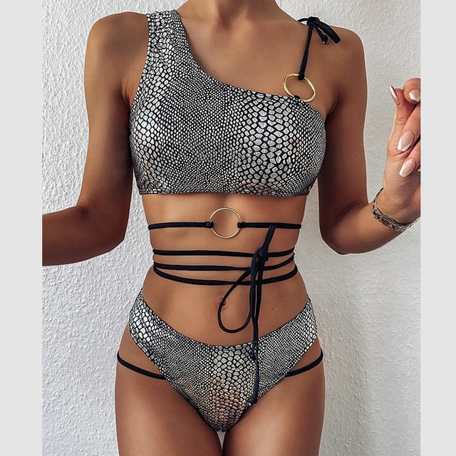 Variant image for Dam Bikini Set Asymmetrisk Djurmotiv Polyester Spandex-10
