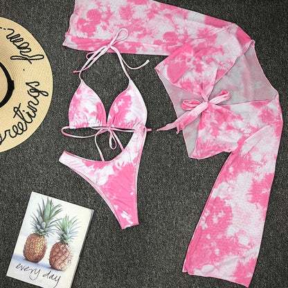 Dam Tredelad Bikini med Tryckdesign i Polyester och Lycra-5