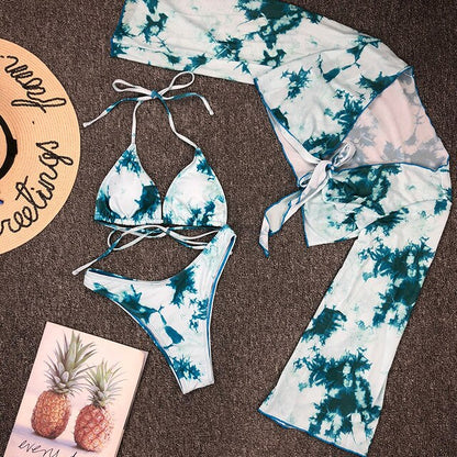 Dam Tredelad Bikini med Tryckdesign i Polyester och Lycra-6