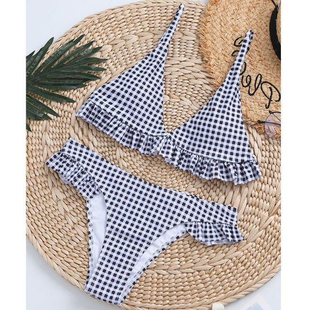 Dam Bikini med Rüsch Detaljer Högklipp Polyester Spandex-1
