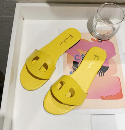 Variant image for Dam Sandaler Bekväma PU-läder Slip-On Platta Sula-4