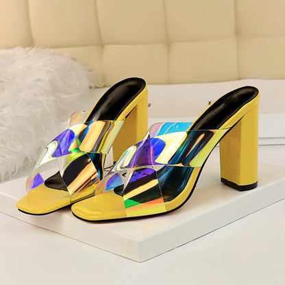 Variant image for Dam Peep Toe Slipper Hologram Fyrkantig Klack PU-gummi-5
