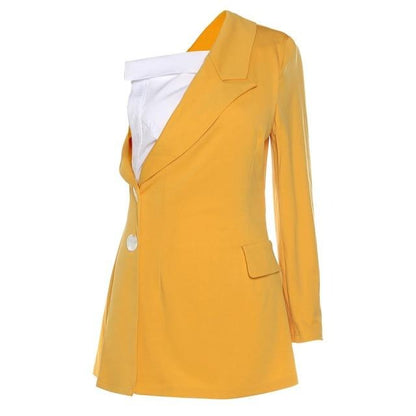 Dam Blazer Asymmetrisk Design Polyester Spandex-5