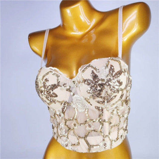 Dam Bustier Blommönster Justerbara Bärare Polyester-1