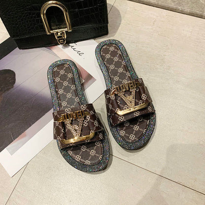 Dam Sandaler Pantolette Geometriskt Mönster PU Flat Sula-1