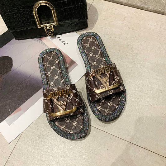 Dam Sandaler Pantolette Geometriskt Mönster PU Flat Sula-1