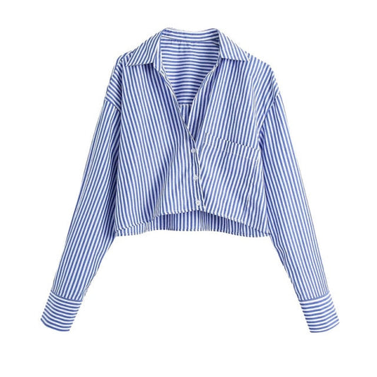 Dam Skjorta Långärmad Karo Mönster Polyester Crop-1