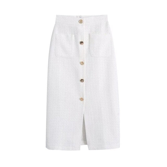 Dam Midi Kjol med Knappdetaljer Polyester-1