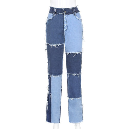Variant image for Dam Ankel-längd Jeans Raka Patchwork i Bomull-2