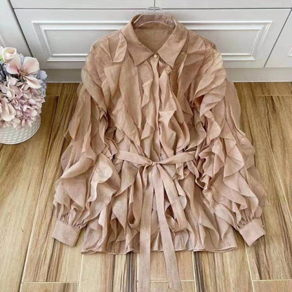 Vit Blus Dam Lång Ärmar Klassisk Krage Bomull Polyester-1