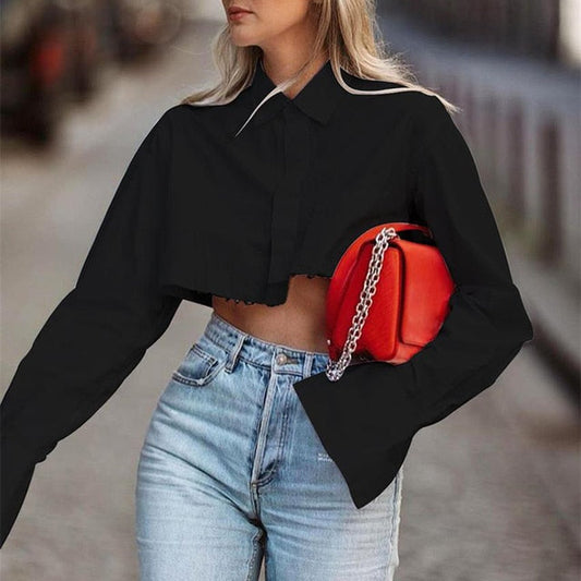 Dam Skördetopp En-Knappstängning Bomull Polyester-1