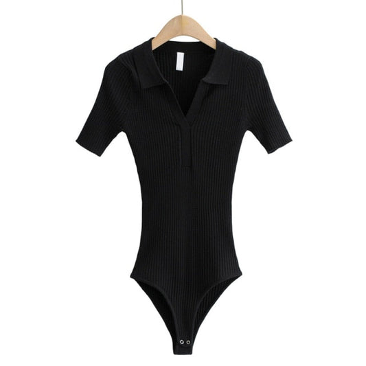 Dam Bodysuit Kortärmad Randig Nylon Viskos-1
