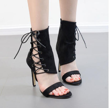 Dam Sandaler Gladiator Flock Hög Klack 1