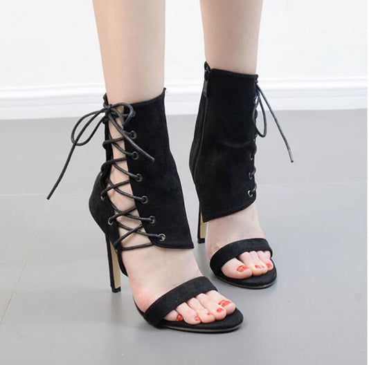 Dam Sandaler Gladiator Flock Hög Klack 1