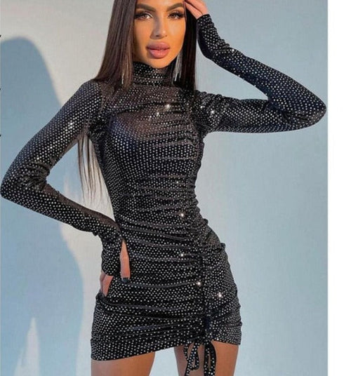 Kvinnors Mini Klänning Paljett Turtleneck Polyester-1