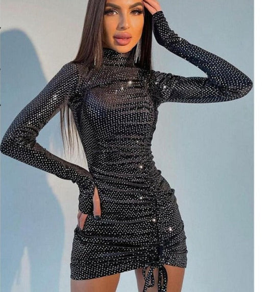 Kvinnors Mini Klänning Paljett Turtleneck Polyester-1