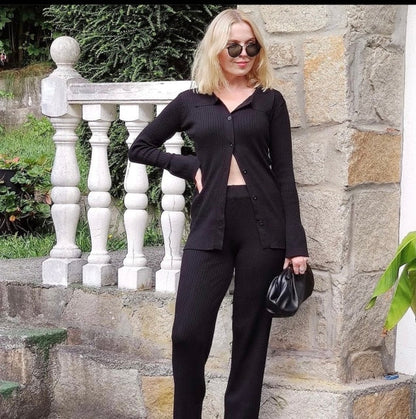 Variant image for Dam Lång Byxdräkt Stickad Viskos Polyester-1