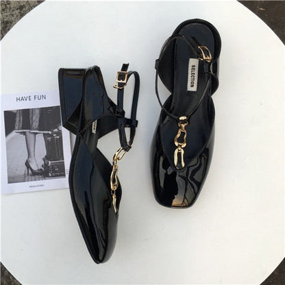 Dam Sandaler T-strap Äkta Läder Låg Klack-1