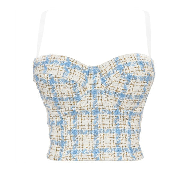 Dam Crop Top Karomönster Akryl Spandex-6