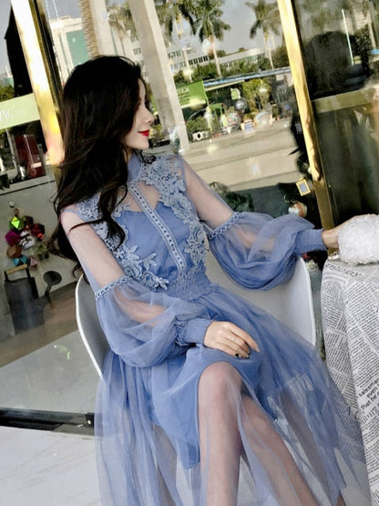 Variant image for Kvinnors Midi Klänning A-linje Transparenta Ärmar Bomull Polyester-3