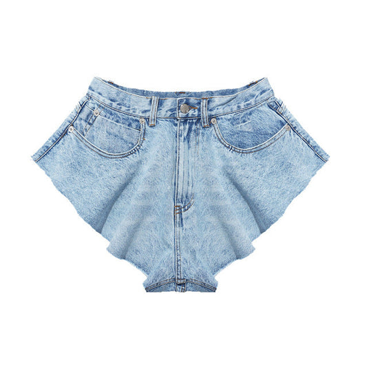 Dam Denimshorts Hög Midja Bomull Polyester-1