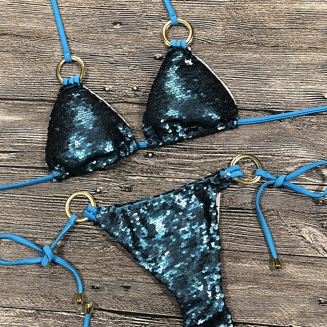 Variant image for Dam Bikini Trådlös med Paljetter i Nylon och Spandex-2