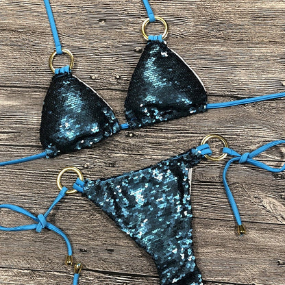 Variant image for Dam Bikini Trådlös med Paljetter i Nylon och Spandex-2