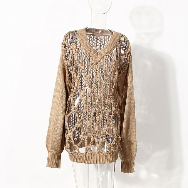 Variant image for Dam Stickad V-ringad Tröja Mjuk Akrylblandning-2