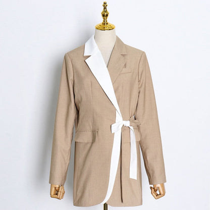 Dam Blazer med Reverskrage i Bomull och Polyester för Kontor och Formella Tillfällen-1