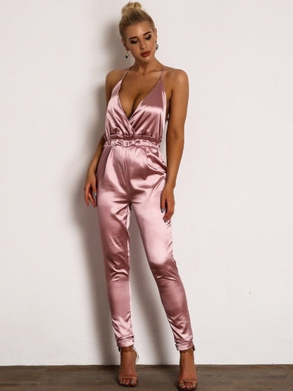 Dam Jumpsuit Monokrom V-ringad Polyester Ankel-längd-3