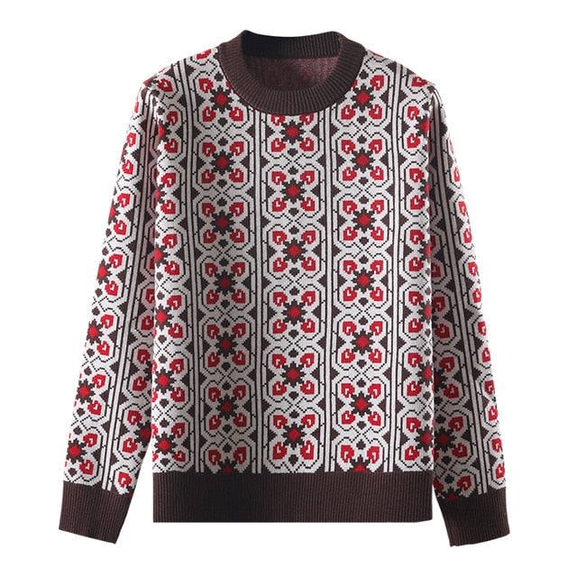 Dam Tröja O-hals Geometrisk Design Viskos Lång 6